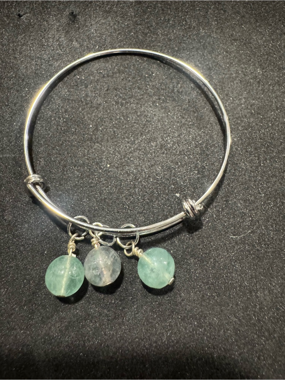 Handmade Silver Bangle Bracelet with Three fluorite Gemstone Charms